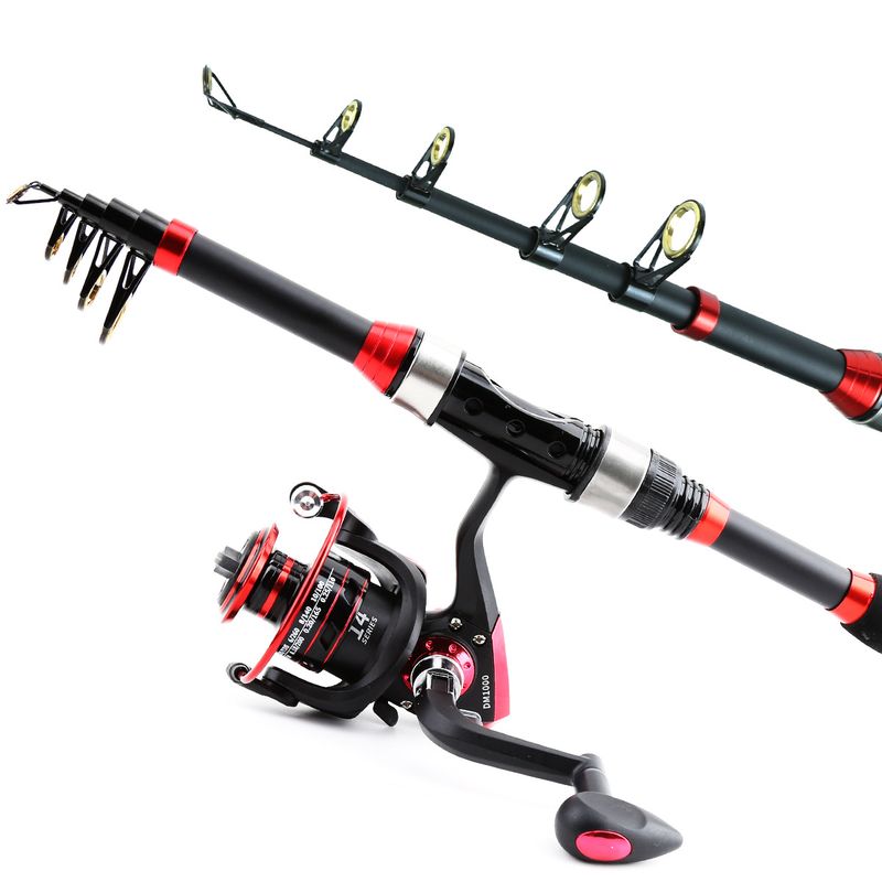 Conjunto de vara e carretel vermelho, kit de equipamento de pesca, isca de arremesso longo, isca macia e dura, linha de anzol_voghion.com