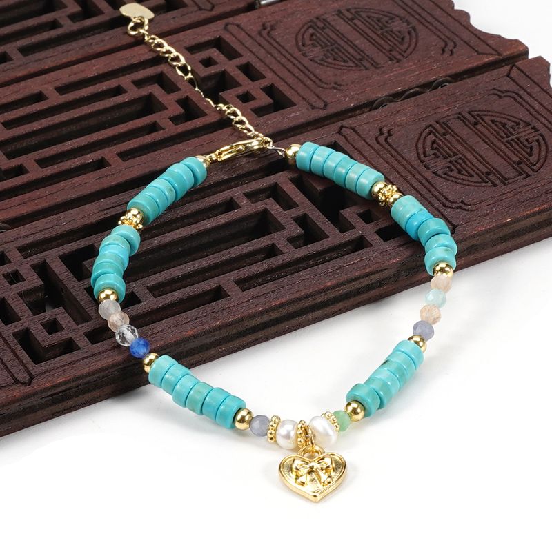 Bracelet en pierre naturelle turquoise avec nœud d'amour Bracelet réglable_voghion.com