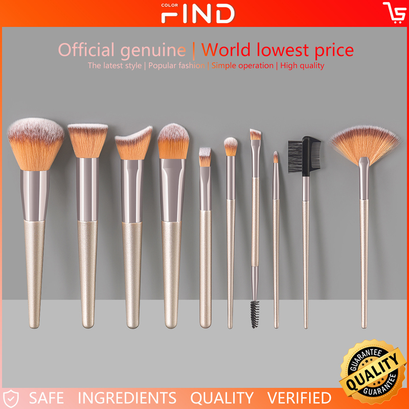 Juego de 10 pinceles de maquillaje de color champán, diseño original producido en fábrica por FINDCOLOR, regalo para uso doméstico_voghion.com