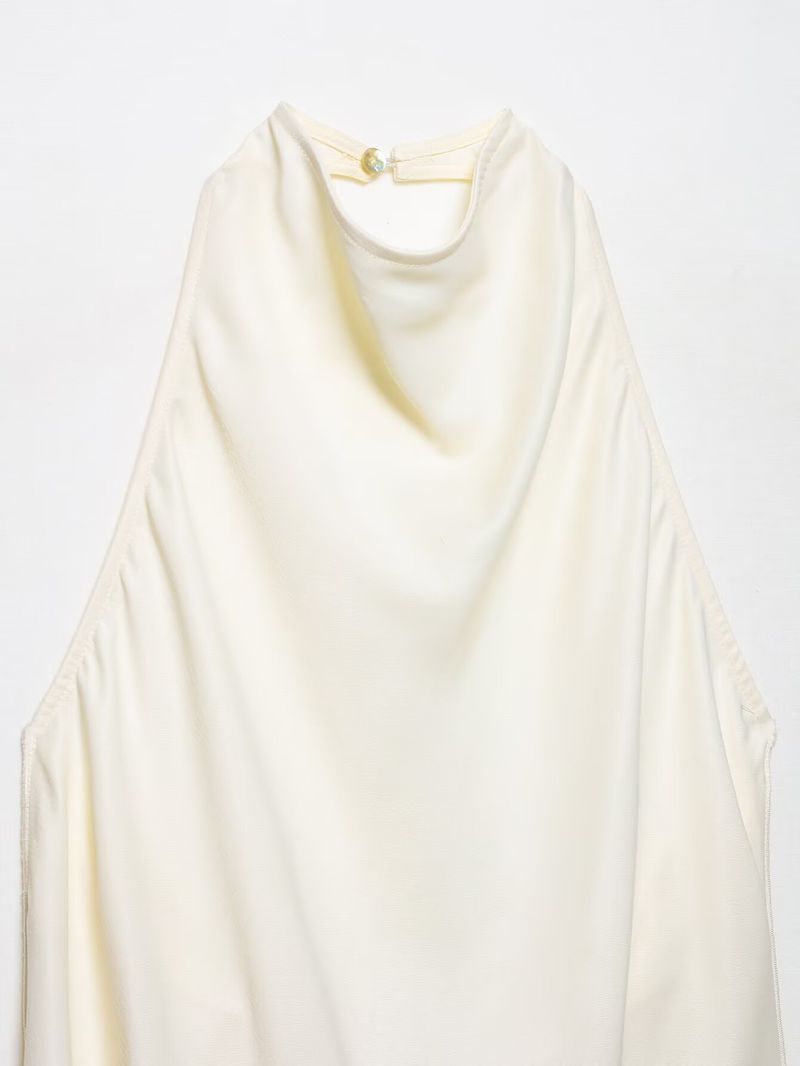Completo due pezzi da donna in raso con scollo all'americana - Tuta streetwear alla moda con design asimmetrico - Comodo outfit estivo (bianco/nero/blu ardesia)_voghion.com