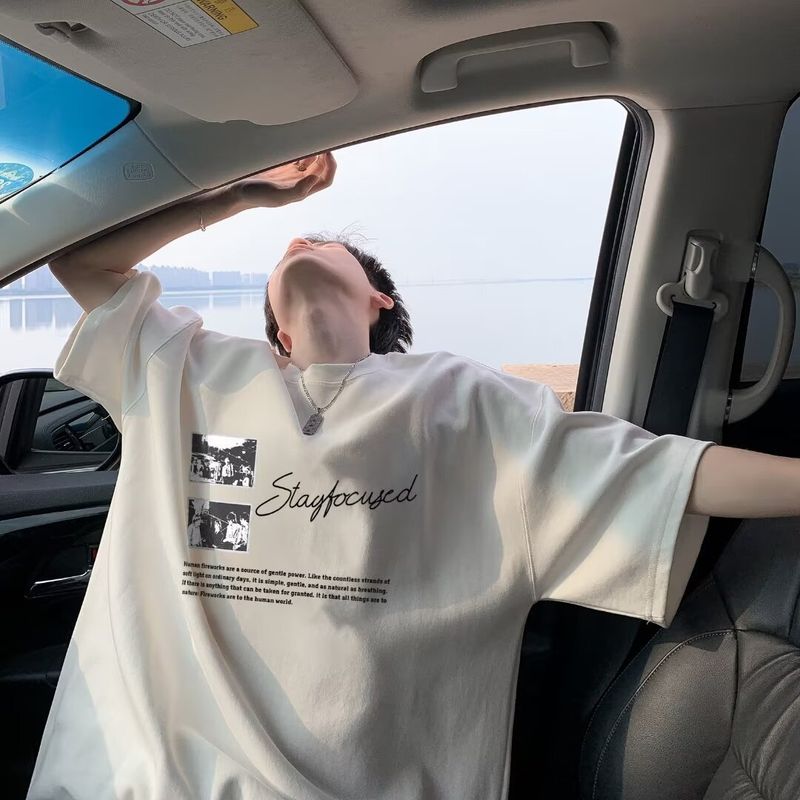 Maglietta a maniche corte da uomo, nuova, di qualità imbattibile, 2024, stile Instagram, alla moda, hip hop, girocollo, parte inferiore e superiore estiva_voghion.com