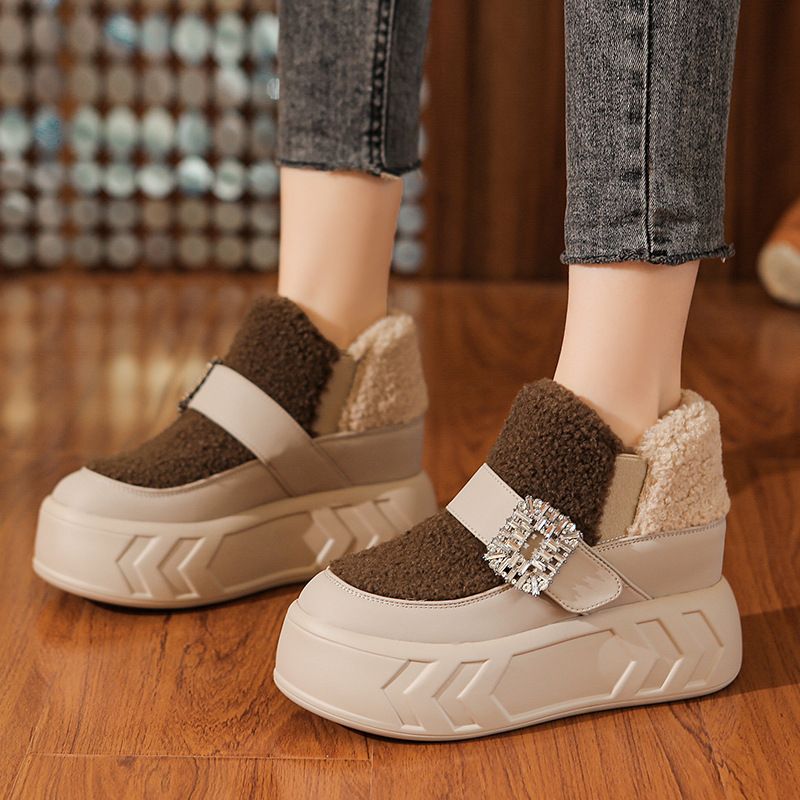 Ženske cipele Krznene cipele za žene nove zime i baršunaste pamučne cipele s podebljanim snježnim đonom sve pristaje uz platformu s debelim potplatom i povišene ležerne tenisice_voghion.com