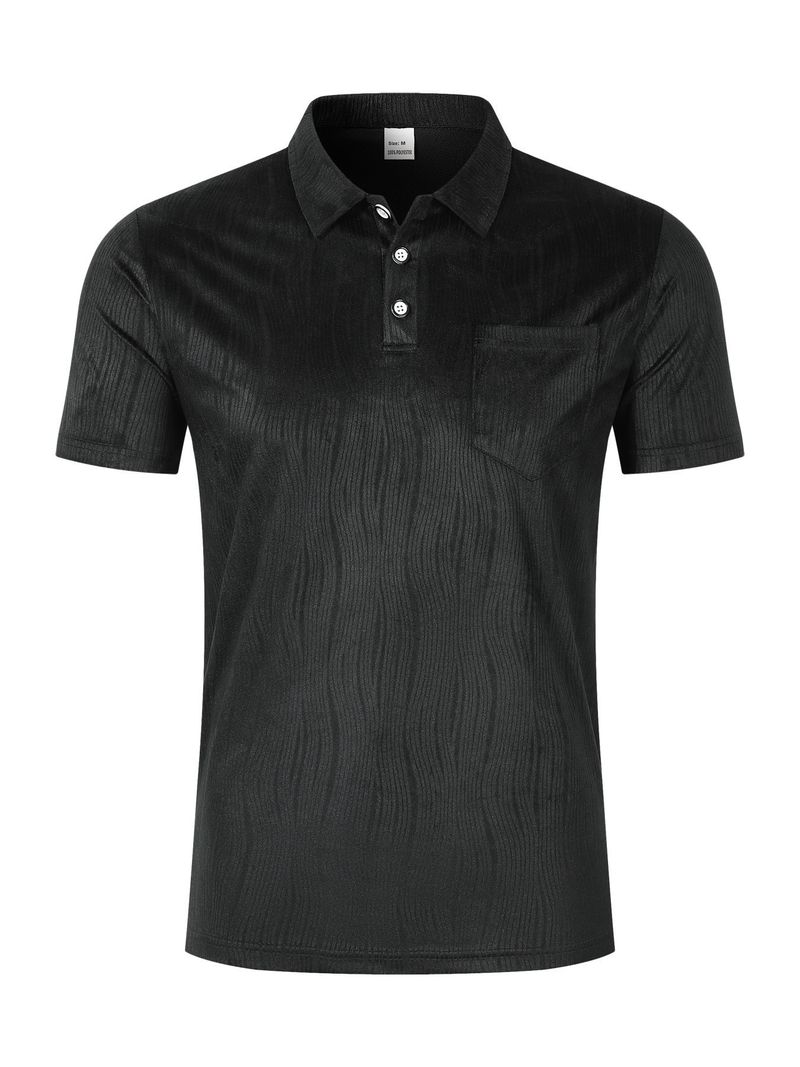 Men's New Lapel Button Pocket Corduroy Solid Color Casual Short Sleeved Polo Shirt_voghion.com