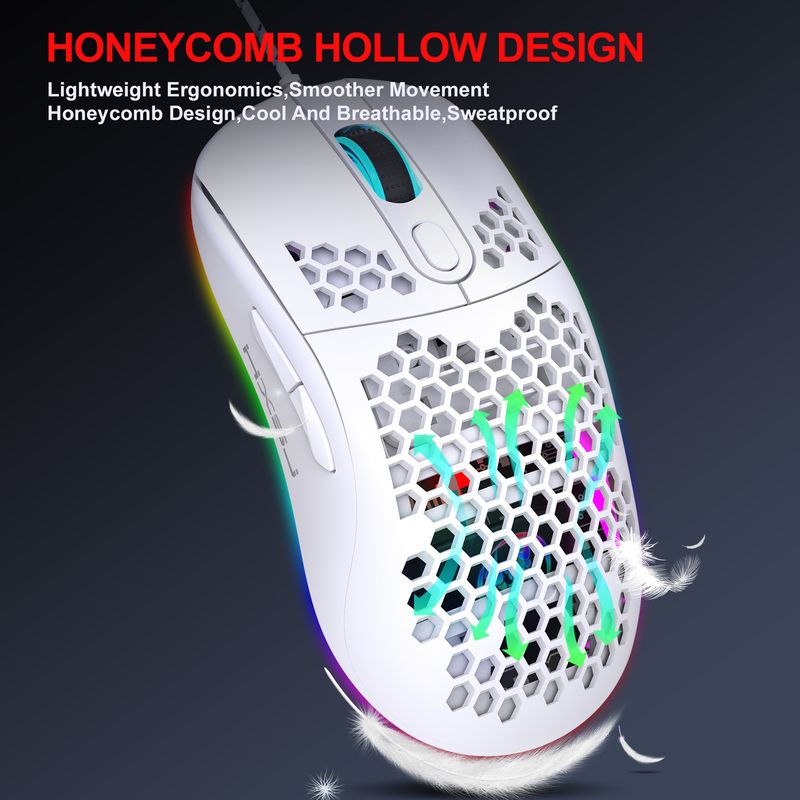 New hollow hole design, lightweight wired gaming mouse, macro programmable, 8000 dpi adjustable_voghion.com