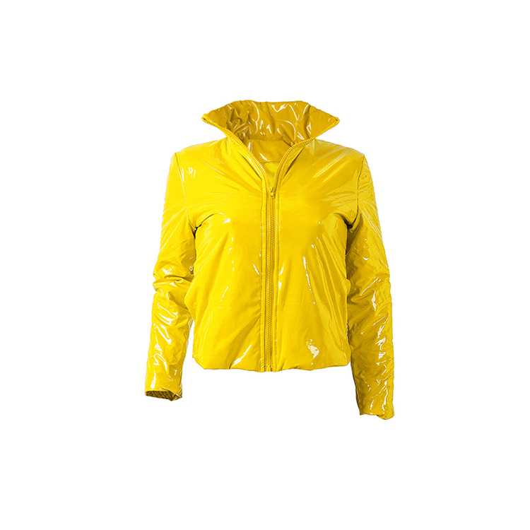 Giacca imbottita in pelle PU brillante da donna, giacca calda, nuovo cappotto solido autunnale e invernale_voghion.com