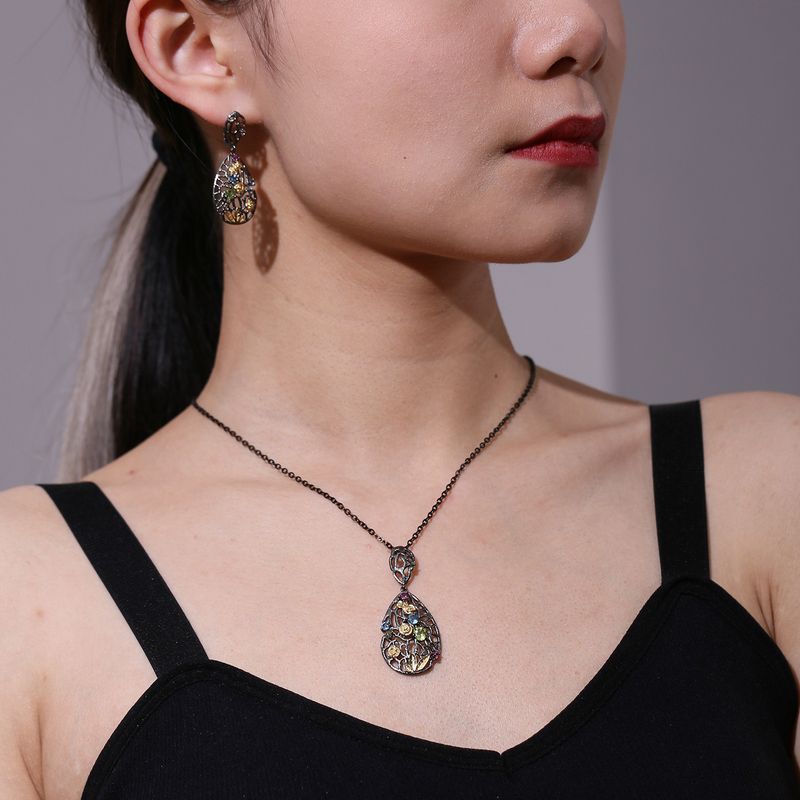 Collana con ciondolo a forma di rosa in argento sterling con pietre preziose naturali, retro, alta gioielleria, nuova_voghion.com