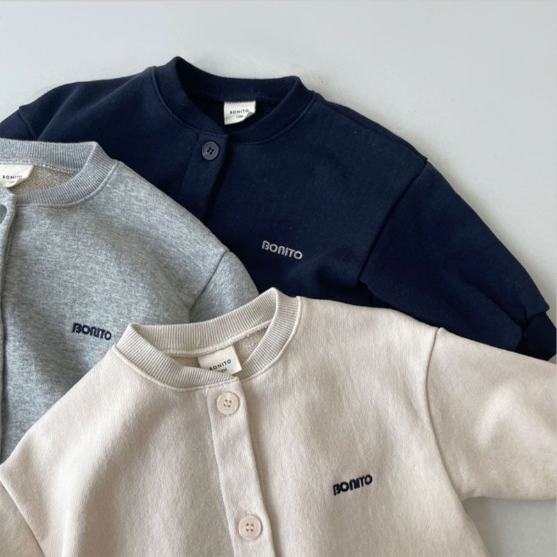 Children's Spring And Autumn Long Sleeved Letter Single Breasted Long Crawling Baby Solid Color Fashionable Crawling Clothes Children's Clothing Trend_voghion.com
