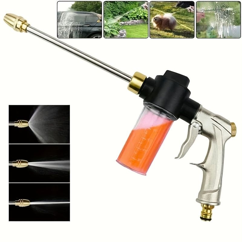 Pistola ad acqua per autolavaggio, pistola ad acqua schiumogena per uso domestico, impugnatura estesa, pistola ad acqua schiumogena ad alta pressione interamente in metallo, pistola ad acqua per la pulizia multiuso._voghion.com