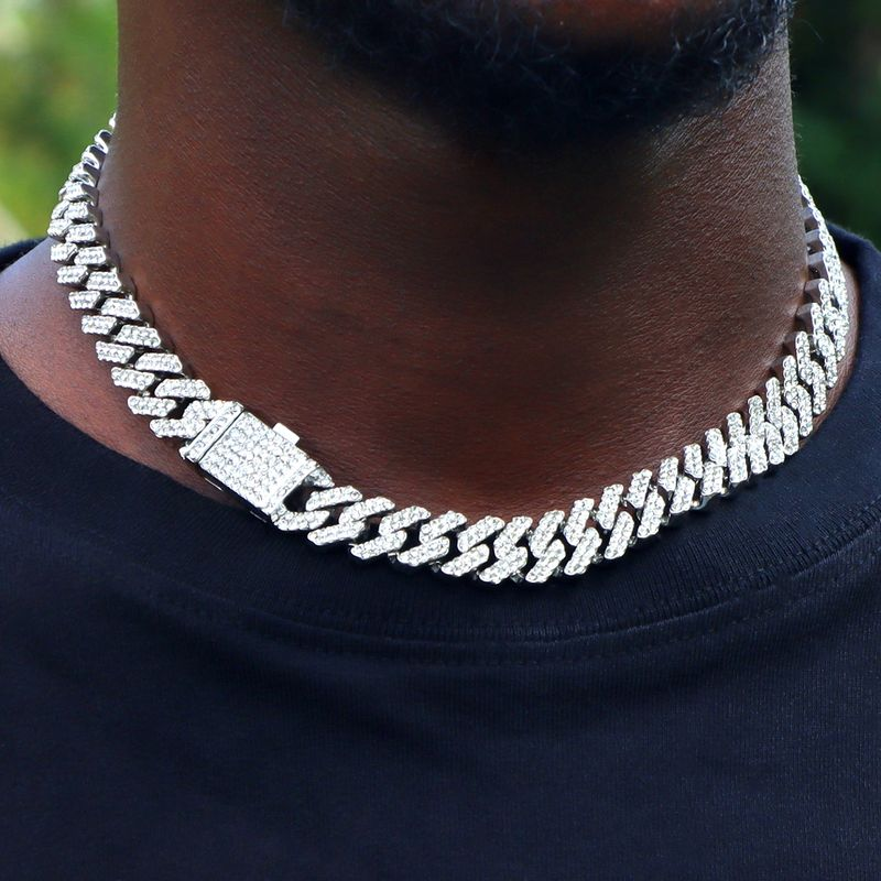 Collana con orologio da uomo Hip Hop Iced Out AAA con catena cubana a 2 file e orologio + bracciale + set punk rapper_voghion.com