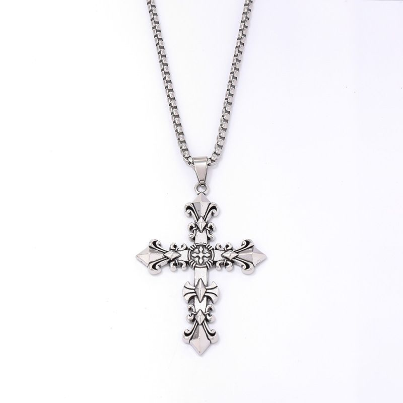 pendentif croix vintage en acier titane collier en fonte de fleurs en acier inoxydable_voghion.com