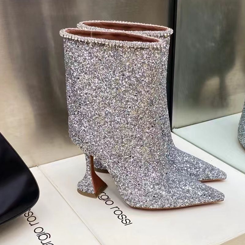 2024 Neue spitze Weinglas-Super-High-Heel-Glitzer-Slip-On-Strasskette Große kurze Damenstiefel_voghion.com