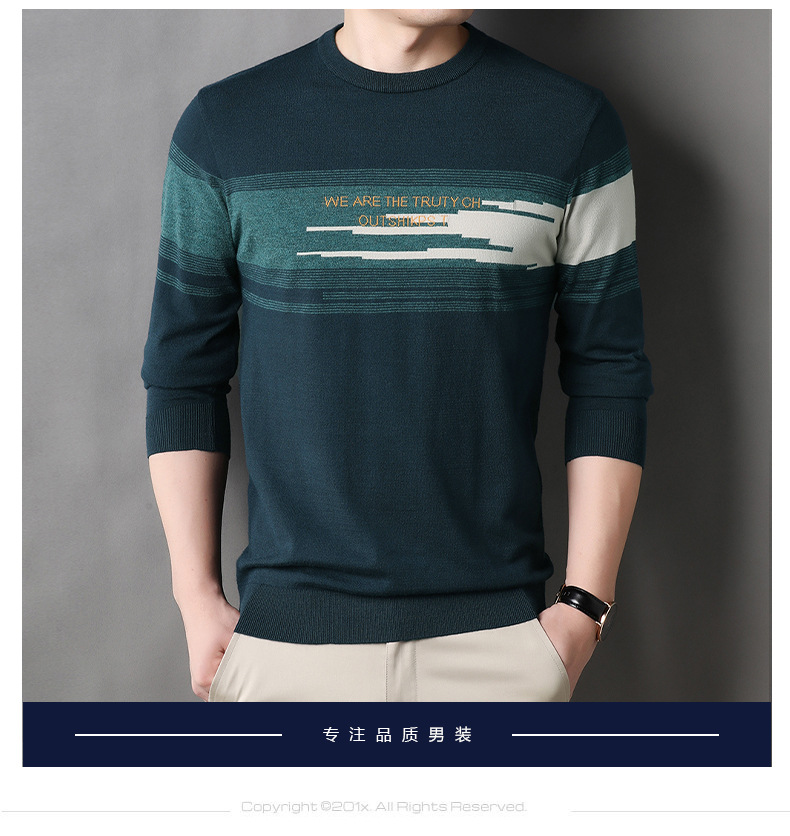 Herren Herbst und Winter Neue Mode Wollpullover Warm Rundhals Langarm Farblich Passend_voghion.com