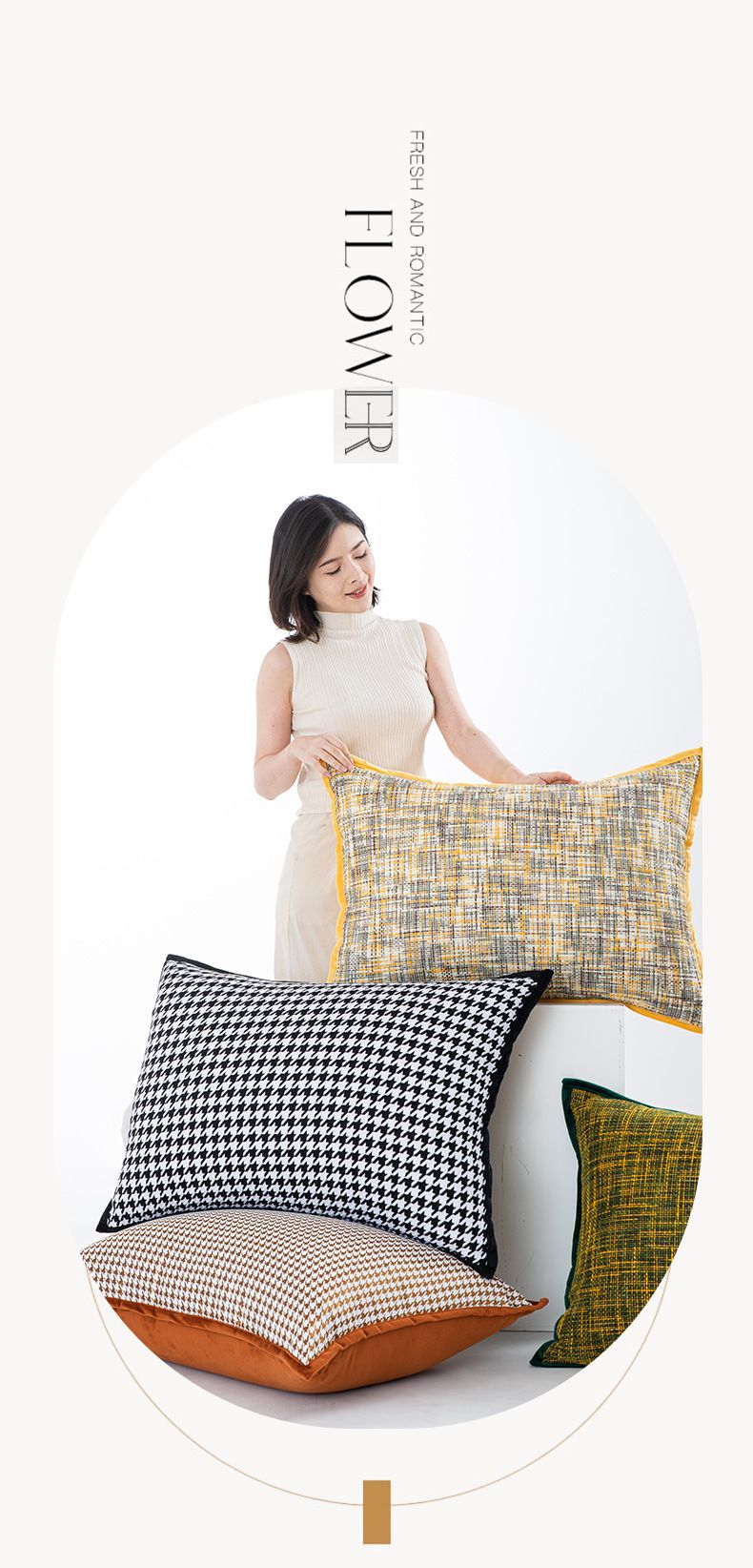 Houndstooth Throw Pillow Covers - Black & Orange Luxury Cushion Covers For Sofa Modern Geometric Pillow Cases (Zipper Closure No Insert Included)_voghion.com