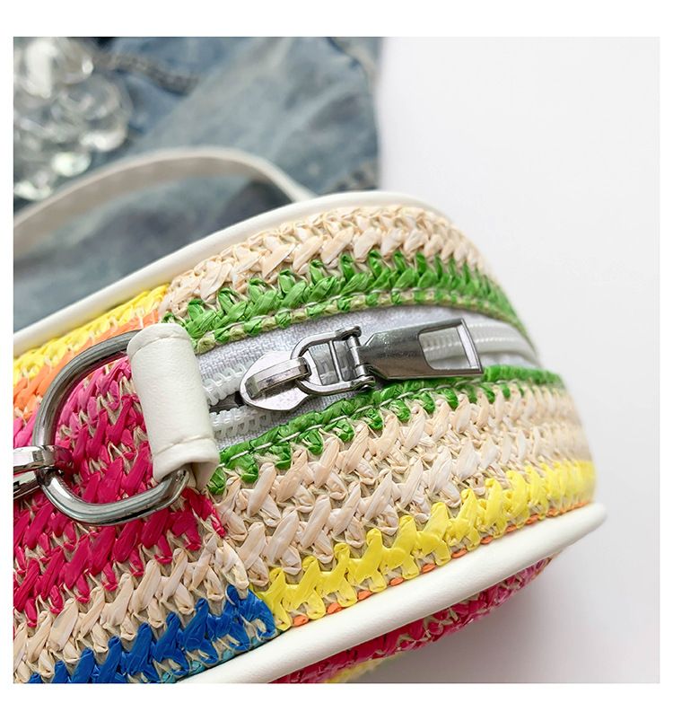 Borse da donna, nuova borsa arcobaleno intrecciata, semplice e versatile, borsa a tracolla con colori a contrasto_voghion.com