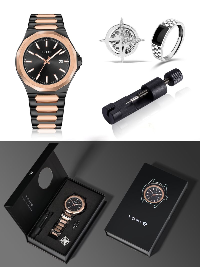 New Waterproof Calendar Non-Mechanical Brooch Gift Box Set Watch Men_voghion.com