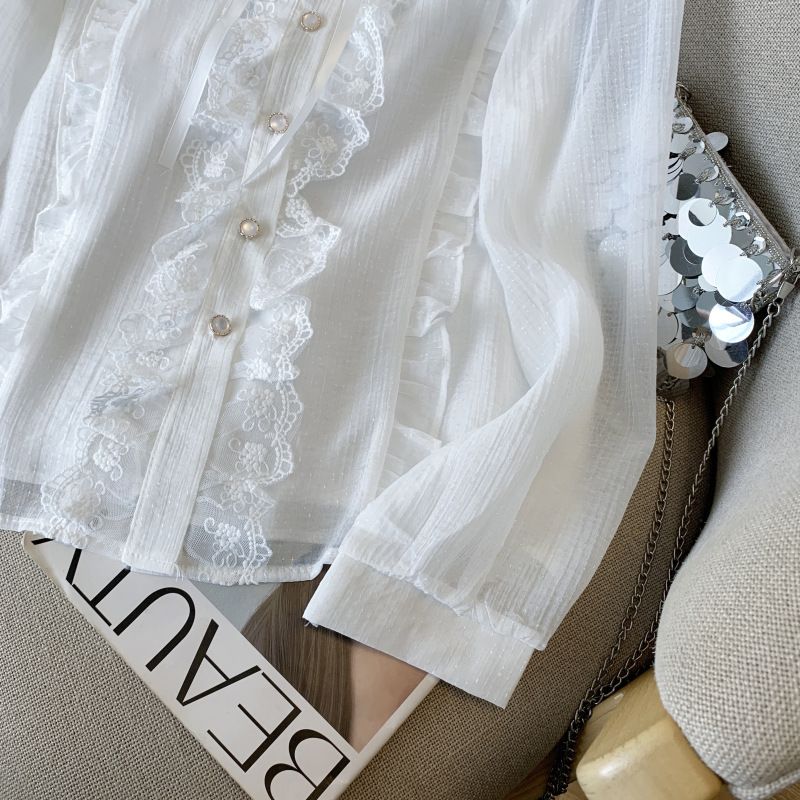 Camicia con fiocco arricciato dolce da donna_voghion.com