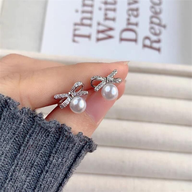 Zhuji Explosion Fire Zhao Ruth Same Style Freshwater Pearl Bow S Earpin Light Luxury Exquisite Earpiece_voghion.com