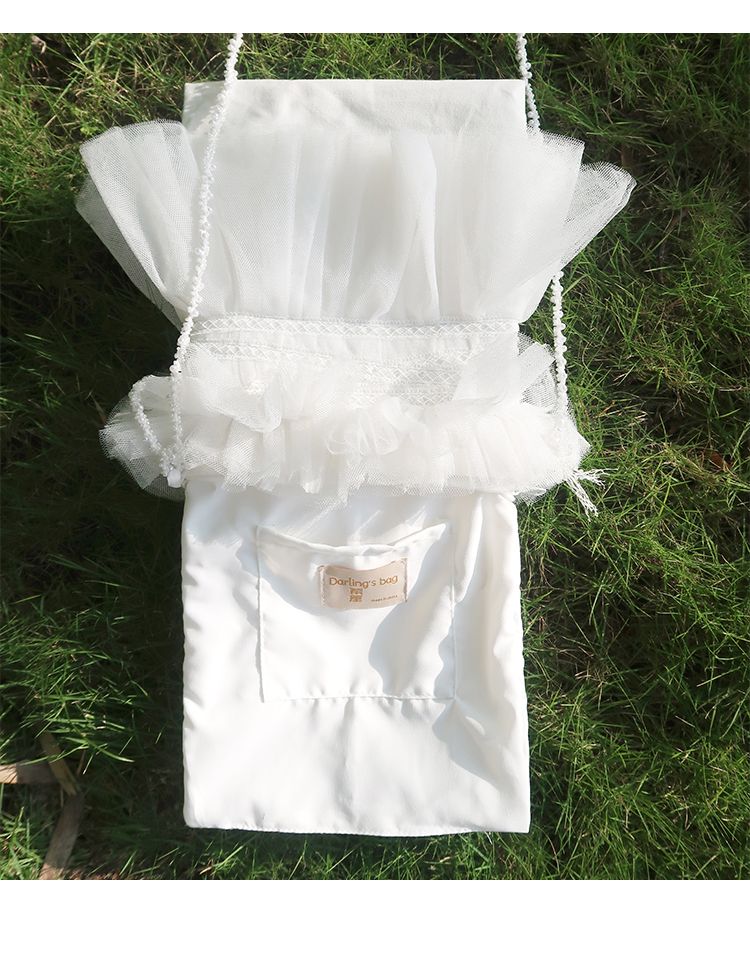 Ein Nischendesign mit Perlengefühl, mehrlagiges Spitzennetz, süße Canvastasche, einfarbiger Schultergurt, kleine Umhängetasche_voghion.com