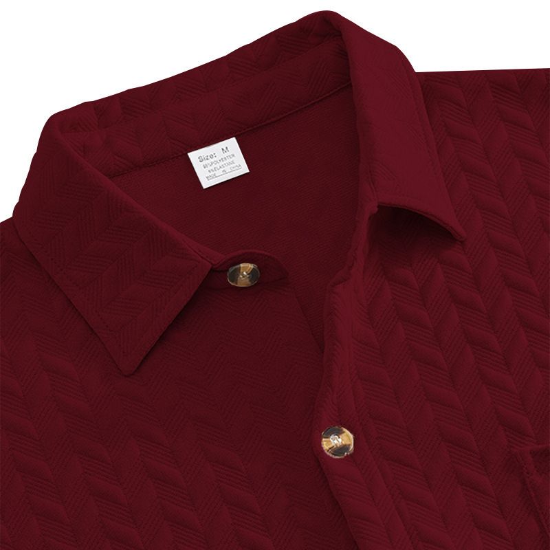 Men's Short-sleeved T-shirt Casual Jacquard Slim Breathable Lapel Short-sleeved Shirt_voghion.com