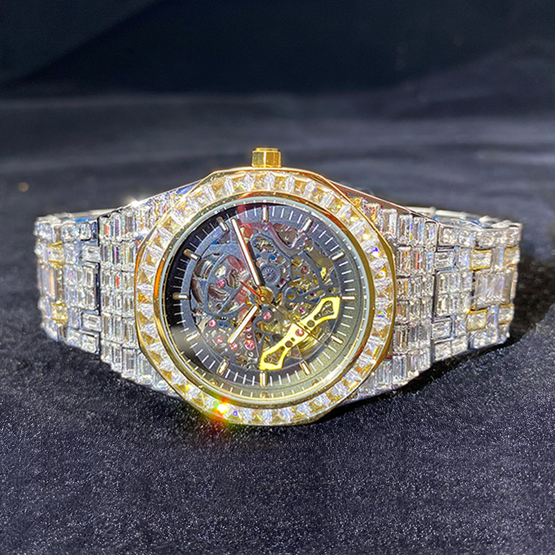 MISSFOX Hip Hop High-End Full Diamond Night Glow Hollow mechanische Herrenuhr_voghion.com