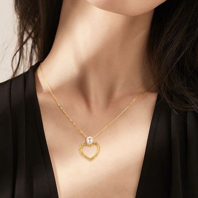 Pearl Love Necklace Pendant Earrings Ear Hooks S Sterling Sier Plated With 14K Gold Light Two Piece Jewelry For Women_voghion.com