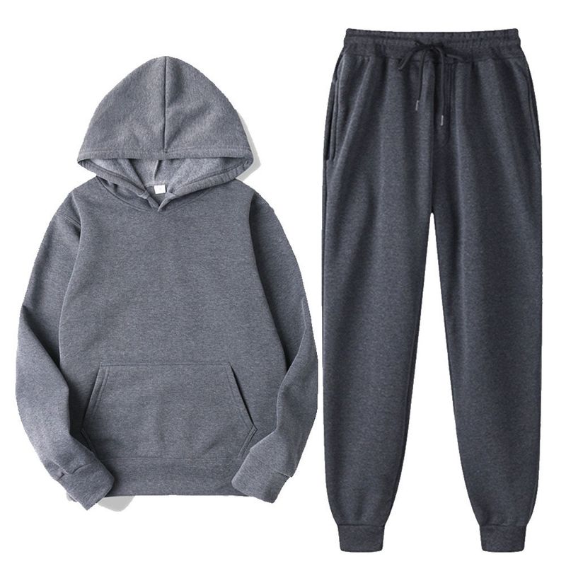 Traje deportivo informal de terciopelo cálido con capucha y pantalones para hombre, de invierno, a la moda, a juego con el color_voghion.com