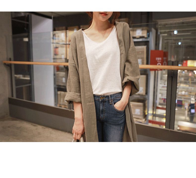 8852025 Printemps Nouveau Lâche Grand Coton Et Cardigan Moyen À Lin Manches Longues Manteau Tendance_voghion.com