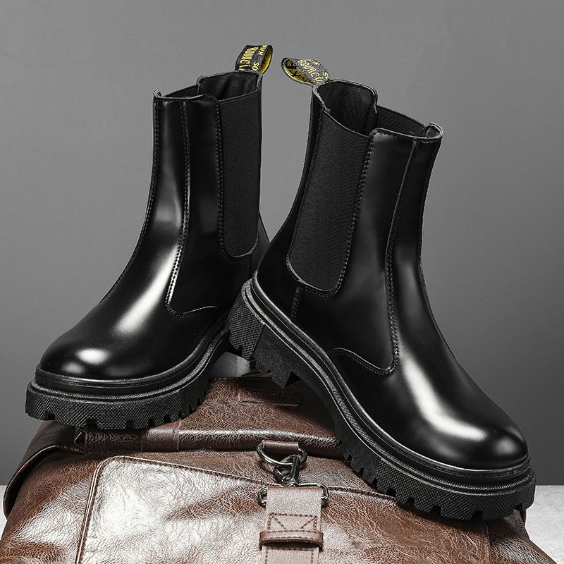Martin Herbst High Top Britisches Geschäft Schwarz Casual Leder Herren Motorrad Reiten Anti-Rutsch-Arbeitsstiefel_voghion.com