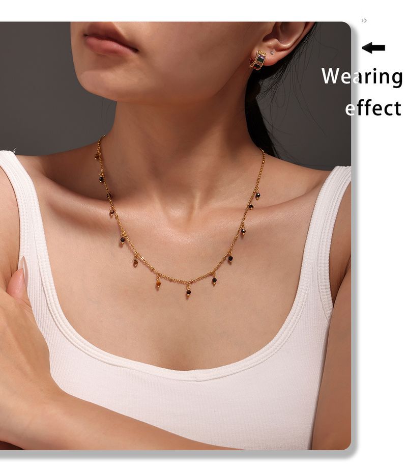 Collana in pietra naturale fatta a mano con piccole perle, catena per clavicola, collana ultra sottile, catena a doppio strato impilata, da donna_voghion.com