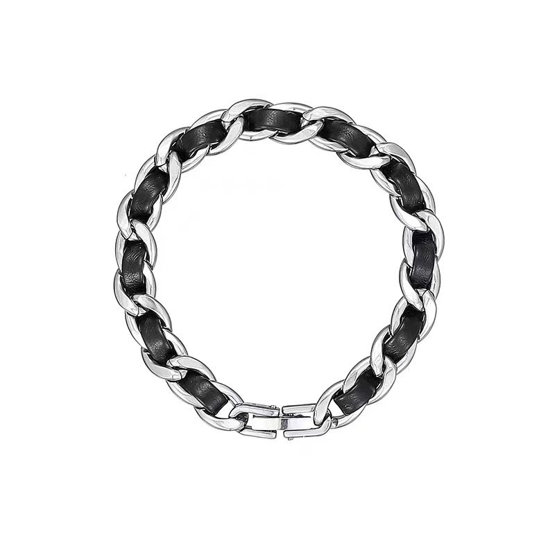 Titanium Steel Leather Design Bracelet Men's High Grade Stainless Steel Men's Bracelet Hip Hop Boy's Jewelry_voghion.com