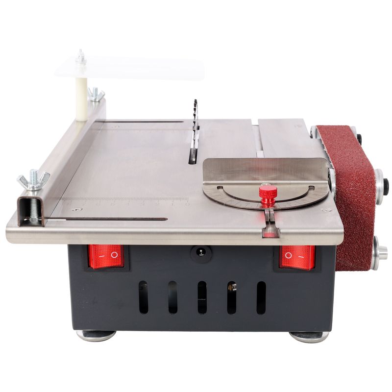 Mini Table Saw,Belt Sander, Stainless Steel Top,4pcs Blades,10pcs Sanding Blet,7 Gear Adjustable 0-90° Angle, Available For Wood/PCB/Acrylic/Plastic,DIY Model Crafts Cutting Tool_voghion.com