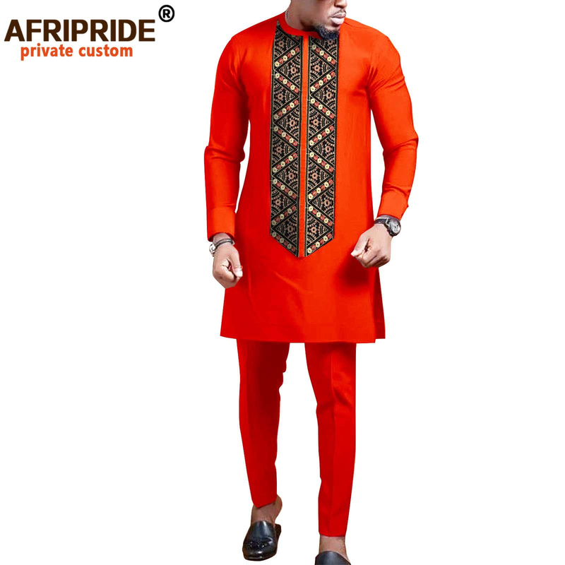 Männerkleeder Afrikanesch ethnesch Einfarweg Kotteng Männer Casual Jacket + Hosen_voghion.com
