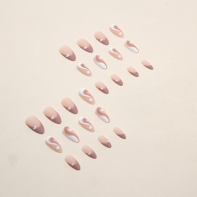 24 unghie finte di mandorla con colla artificiale lunga punta per unghie finte design ondulato indossabile stiletto francese completo Co_voghion.com