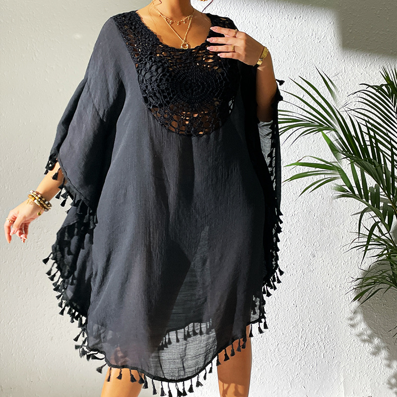 Gonna 2024 Nuovo Copricostume da spiaggia con uncinetto e fiori con nappe unite Costume da bagno Bikini Outwear_voghion.com