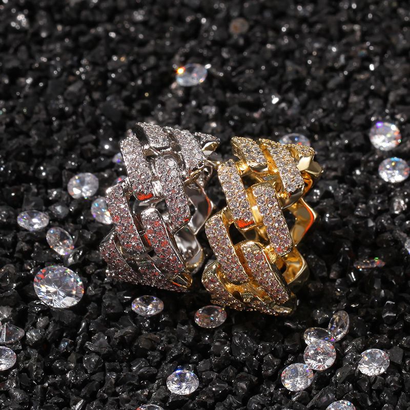 Neuer, mit Mikropflaster versehener Zirkonia-Ring für Herren mit 2 Reihen galvanisierten Diamanten aus echtem Gold für Hip Hop Cuban Ring_voghion.com