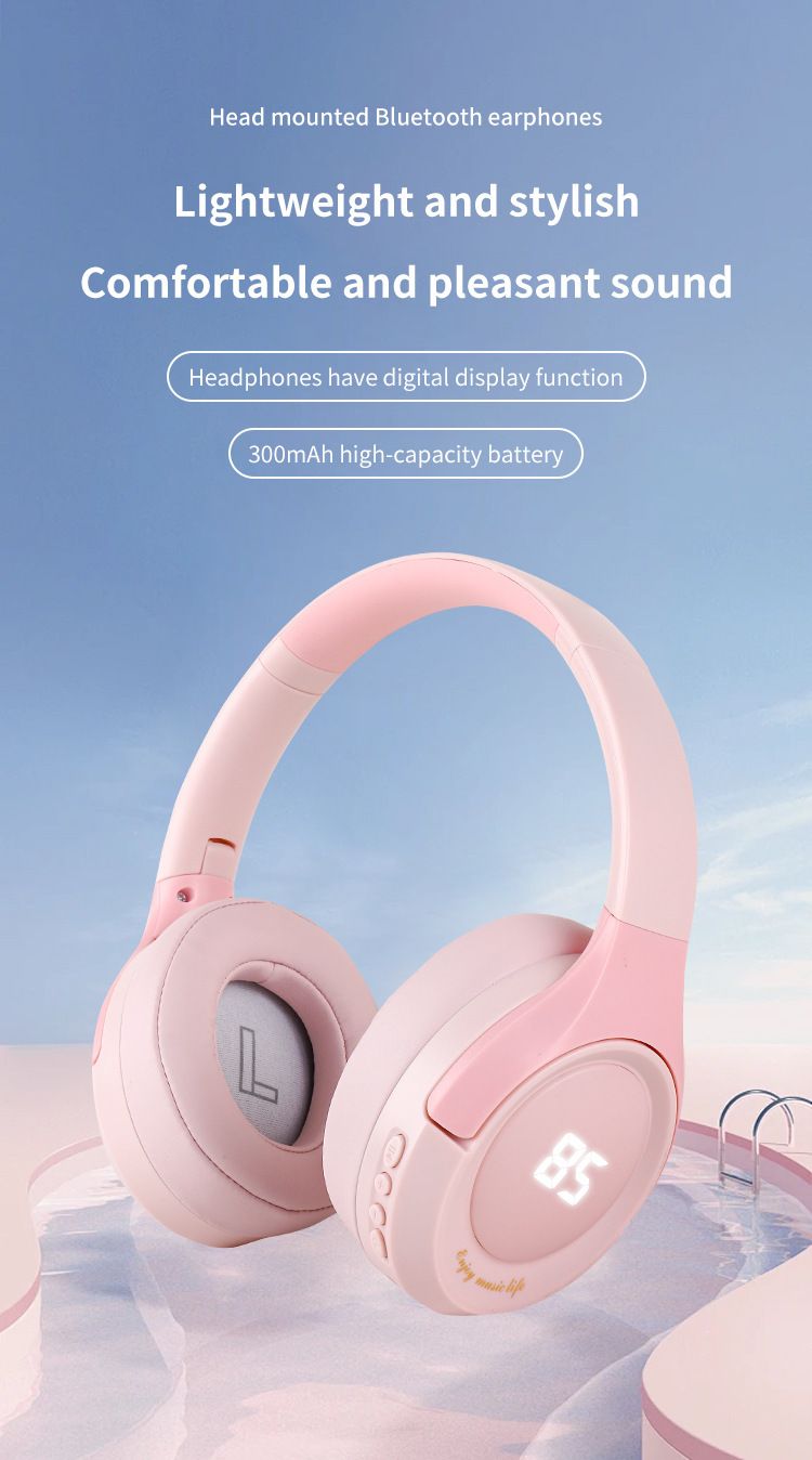 Słuchawki Bluetooth, bezprzewodowe, montowane na głowie, wyświetlacz głośności i poziomu naładowania baterii, składane gniazdo karty, bardzo długi czas czuwania,_voghion.com
