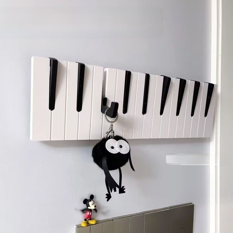 Piano Creative Decorative Wall-mounted Coat Rack Bedroom Entrance Home Wall Decoration Row Drilled Adhesive Hooks_voghion.com