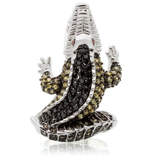 0W007 - Rhodium + Ruthenium Brass Ring with AAA Grade CZ in Multi Color_voghion.com