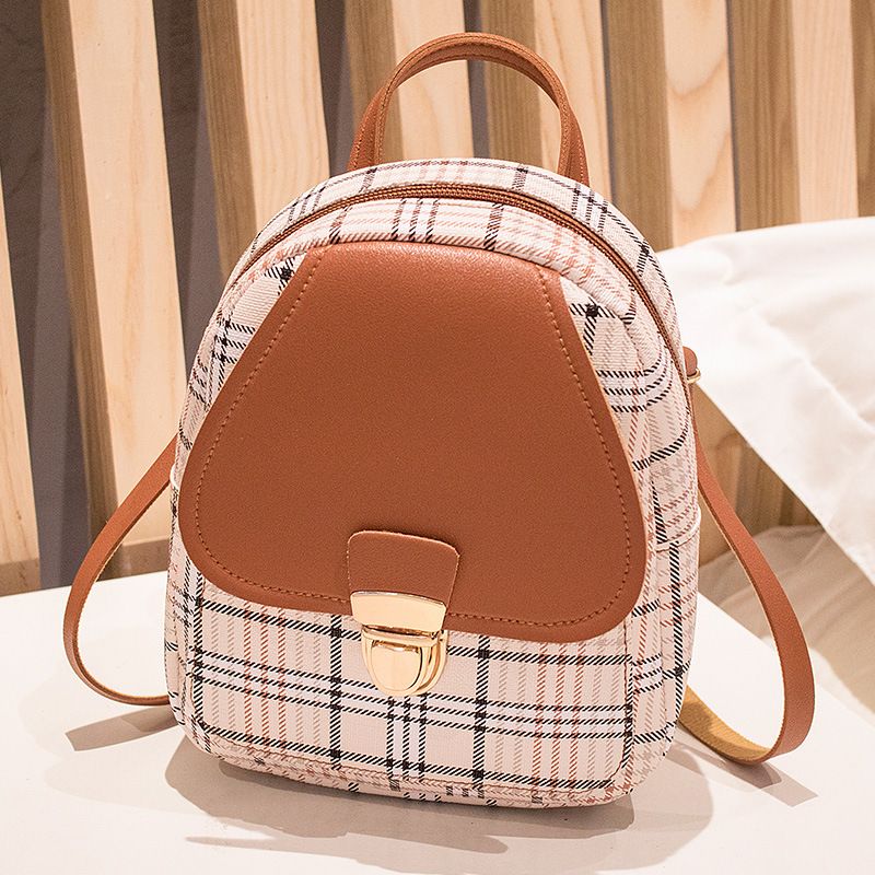 Women's Backpack 2024 New Plaid Color Matching Lock Cylinder Shoulder Bag For Women_voghion.com