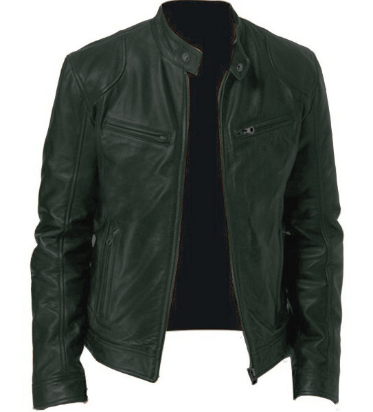 Frühling und Herbst Mode Lederjacke Slim Fit Mock Collar PU Lederjacke Motorrad Lederjacke Herren Street_voghion.com
