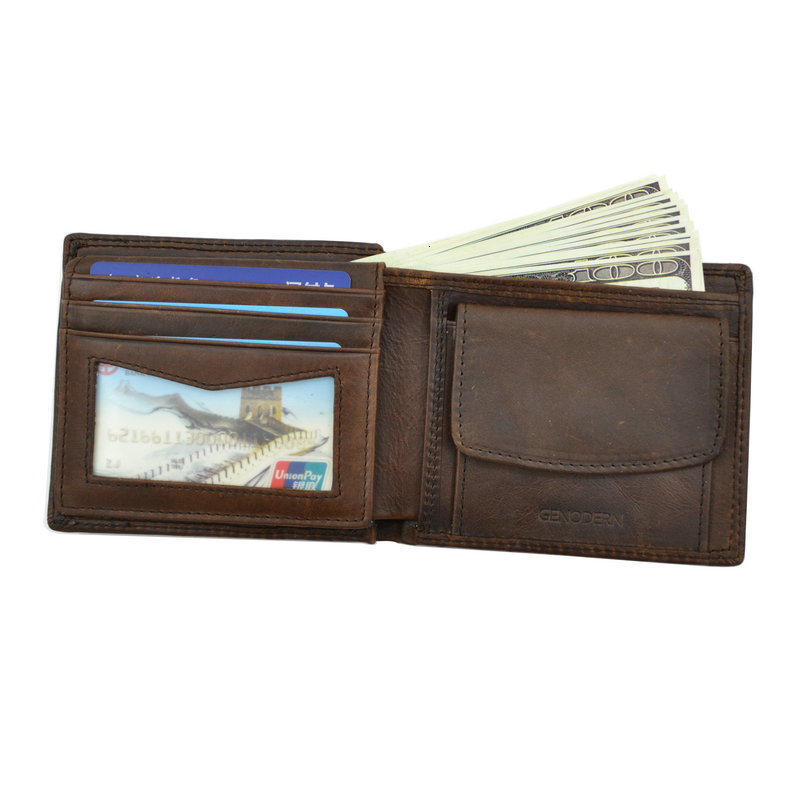GENODERN Cow Leather Men Wallets with Coin Pocket Vintage Male Purse RFID Blocking Genuine Leather Men Wallet with Card_voghion.com