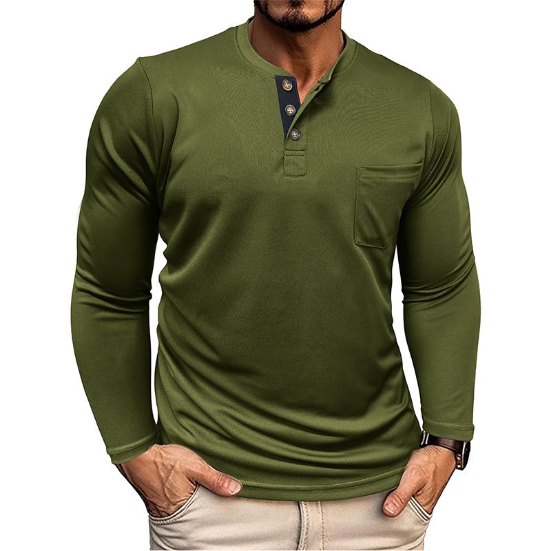 Herbst männer Henry Shirt Langarm T-shirt Atmungsaktiv Cool Bulk_voghion.com