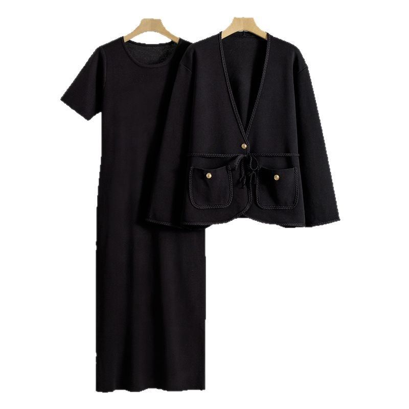 Women's Clothing 2025 Spring And Autumn New Casual Loose Fashion Cardigan Sweater Long Dress Two-Piece Set_voghion.com