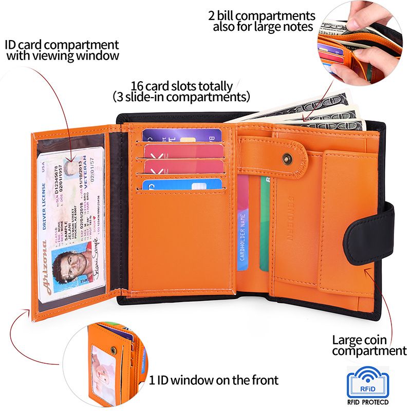 Men Short RFID Anti-Theft Genuine Leather Wallet Wind Color Block Coin Purse Wallet Men_voghion.com