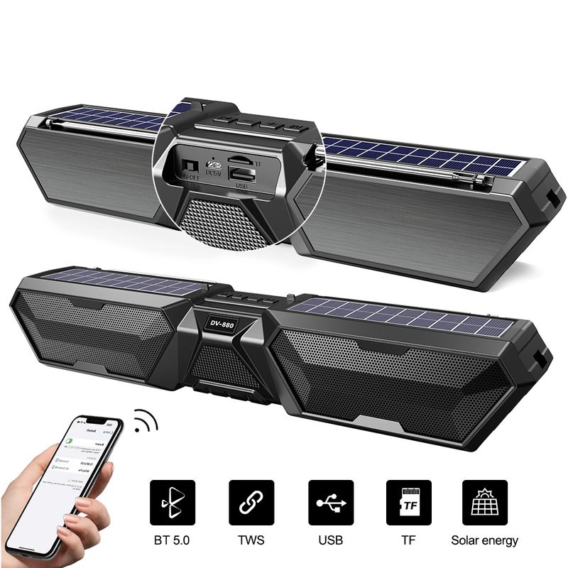 Vtin 10W Bluetooth solare wireless stereo doppia antenna altoparlante portatile per esterni con caricabatterie TF FM USB supporto per telefono_voghion.com