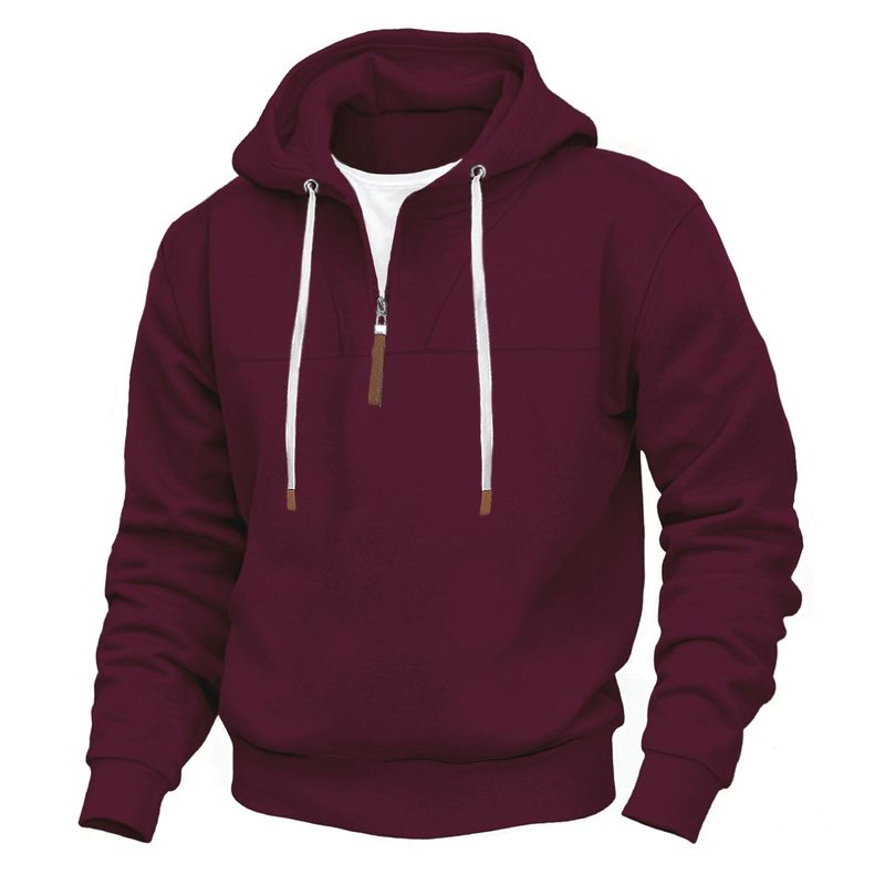 Unisex-Kapuzenpullover mit Fleecefutter und halbem Reißverschluss – Übergroßer passender Pullover für Paare mit Kontrasteinsätzen (Weiß/Marineblau/Schwarz/Hellgrau/Khaki/Burgunderrot, S-XXXL)_voghion.com