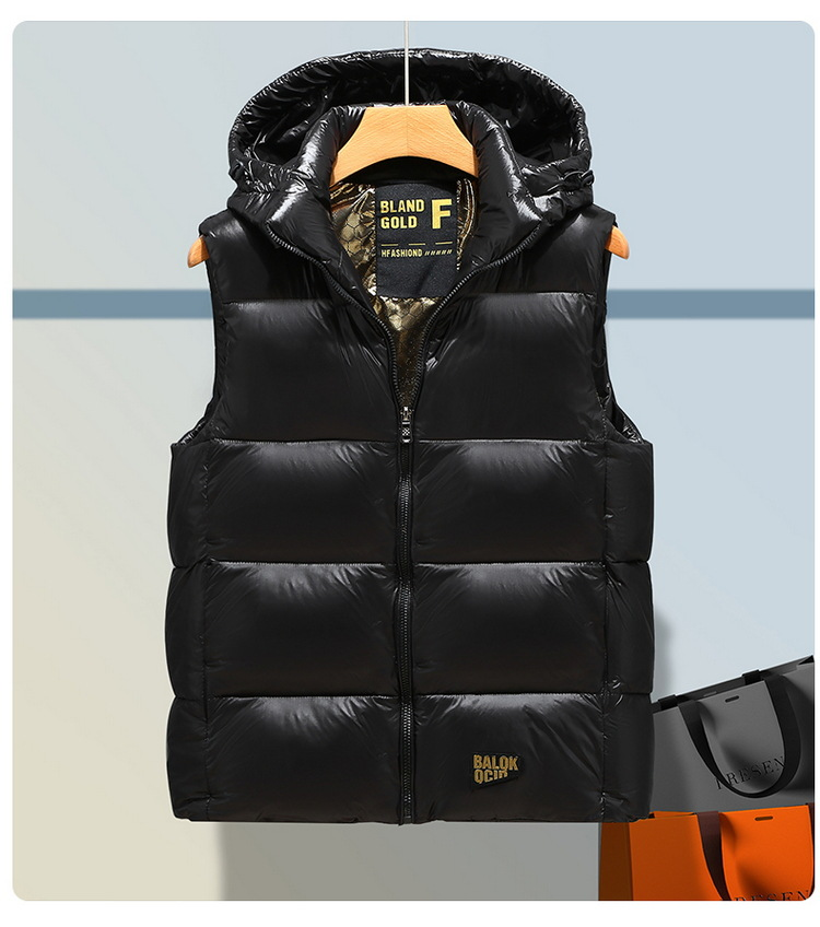 Vestă de bumbac cu puf negru auriu pentru bărbați și femei, etichetă aurie, vestă caldă îngroșată pentru exterior, vestă de marcă la modă_voghion.com