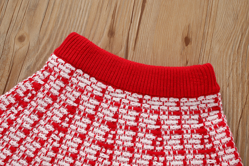 Girls' Sweater Set Foreign Style Small Fragrance Children's Clothing Red Knit Children Fashion Two-piece Set_voghion.com