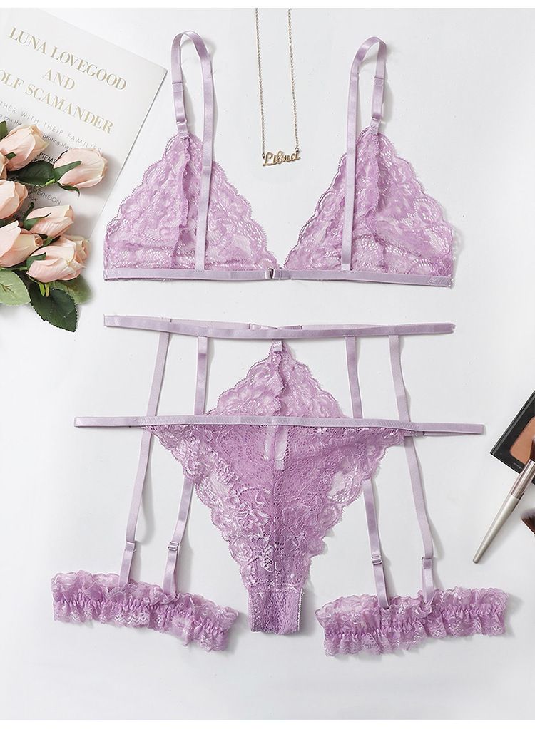 2024 cross-border hot selling large size sexy underwear set lace lace multi-color three-piece set temptation wholesale_voghion.com