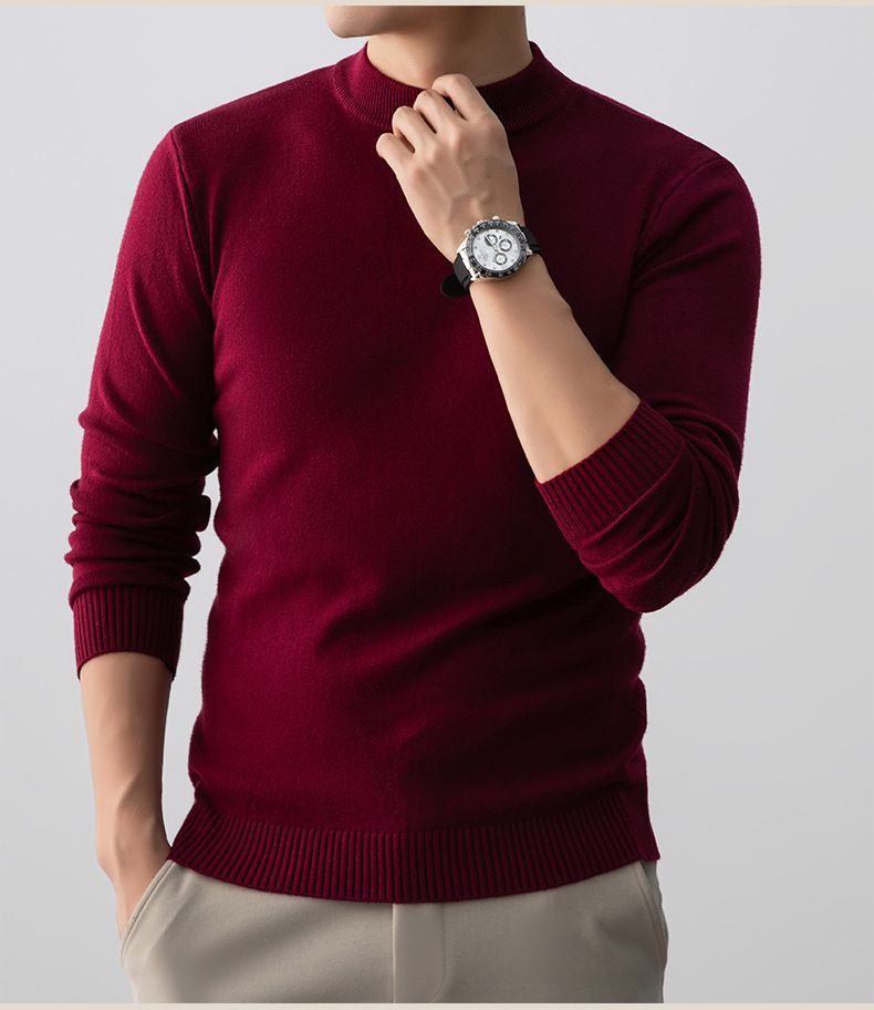 Heißverkaufte Männer 2025 Herbst Winter Neue Spezialgarn Halbrollkragen Einfarbig Casual Basis Herren Strickpullover_voghion.com